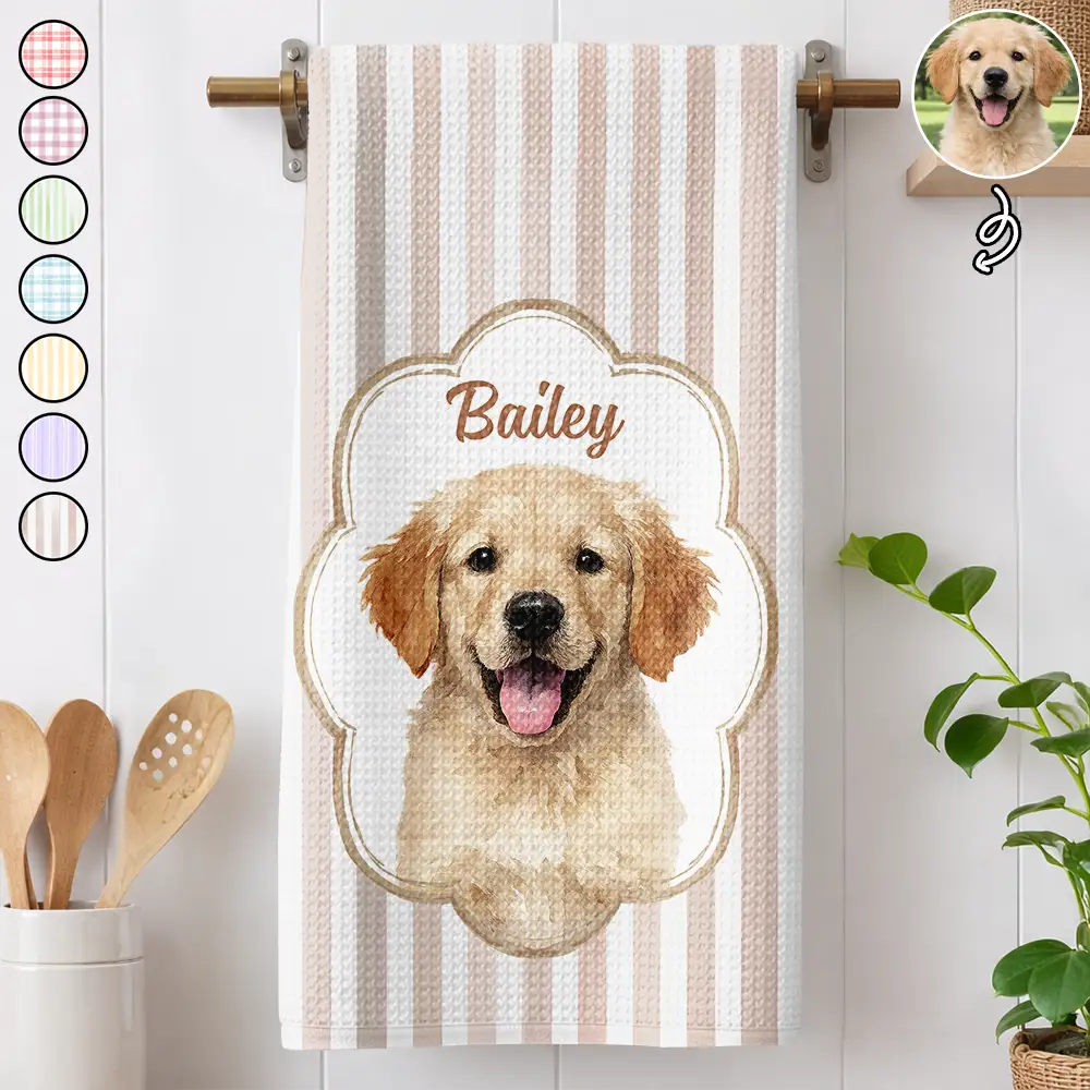 Custom Photo Watercolor Dog Cat Pet Portrait Vintage - Personalized Kitchen Towel