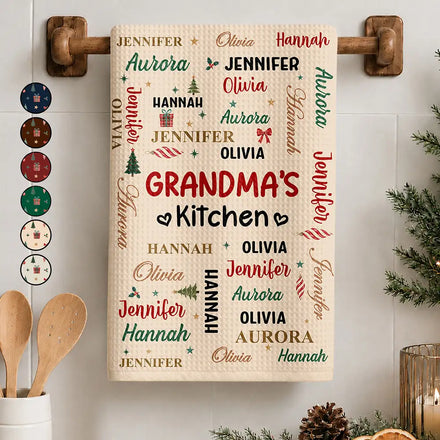 Christmas Gift For Grandma Nana - Personalized Kids Names Kitchen Towel
