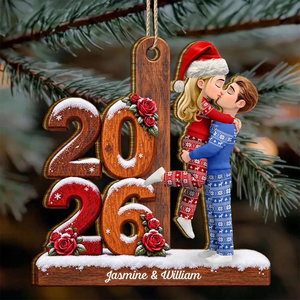 Couple Kissing Anniversary Gift Eternal Love - Personalized Custom Shaped Wooden Ornament