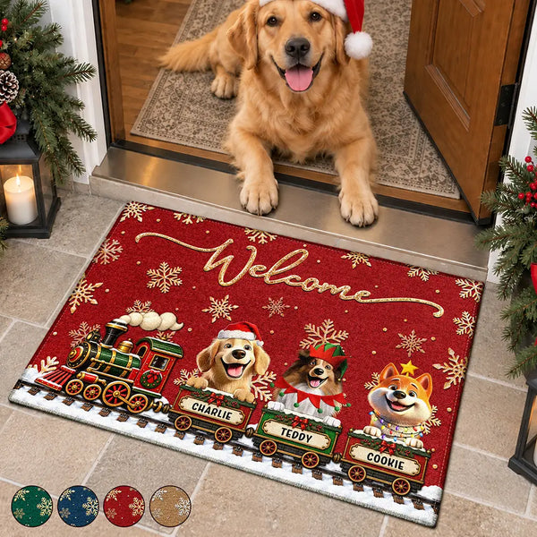 Christmas Gift For Pet Lovers - Personalized Pet Name Vintage Train Welcome Doormat