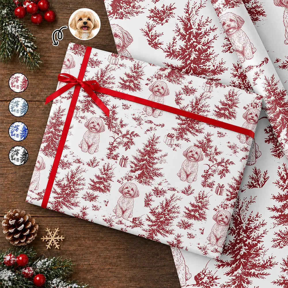 Art Design,Christmas,Custom Photo,Dog Lovers,Happy,Pet Lovers,Photo - Pencil Sketch - Remove BG - Christmas Gift For Pet Lovers - Personalized Custom Photo Pencil Sketch Chinoiserie Toile Wrapping Paper