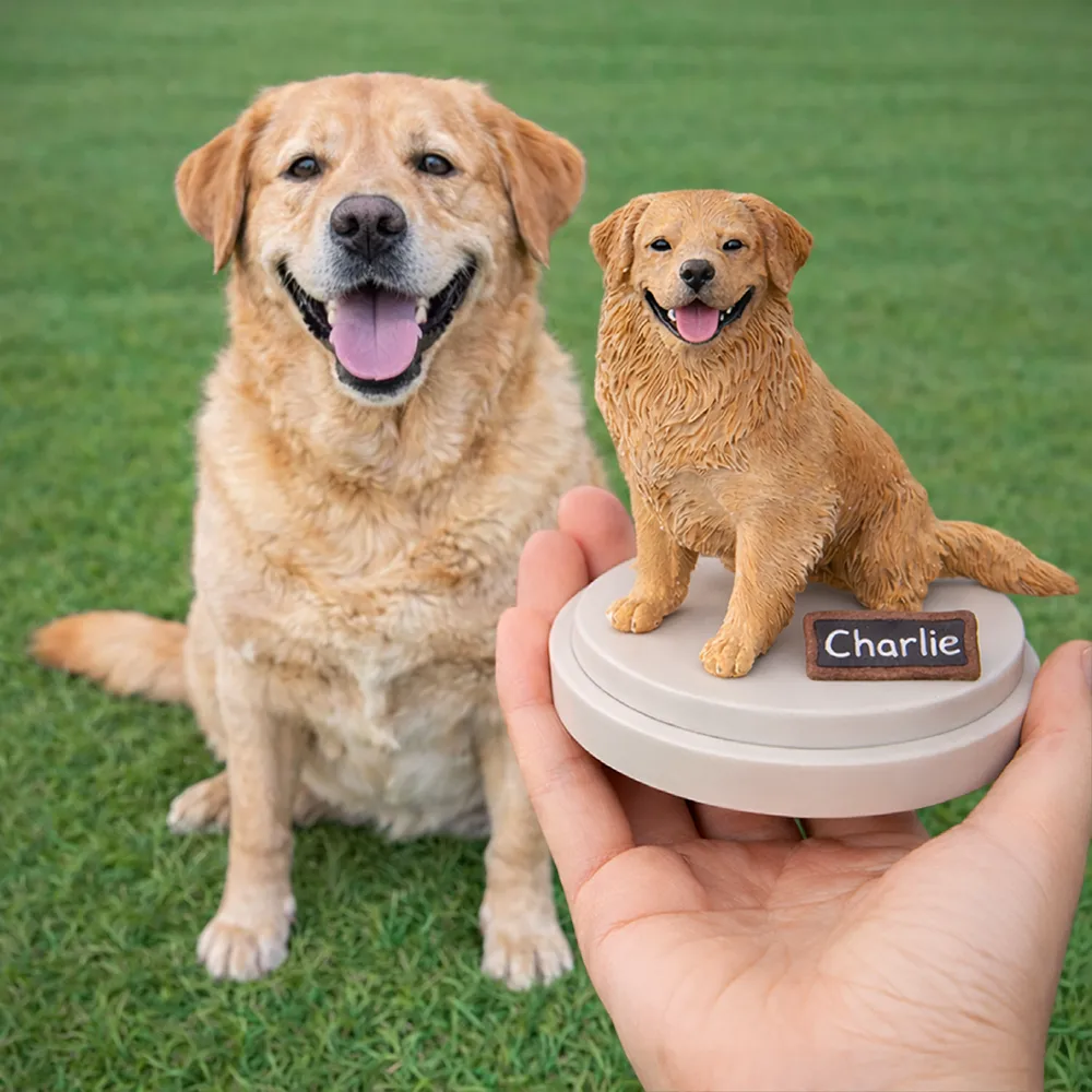Custom Pet Figurine Full Body Sculpture With Nameplate For Pet Moms Pet Dads - Personalized Clay Figurine