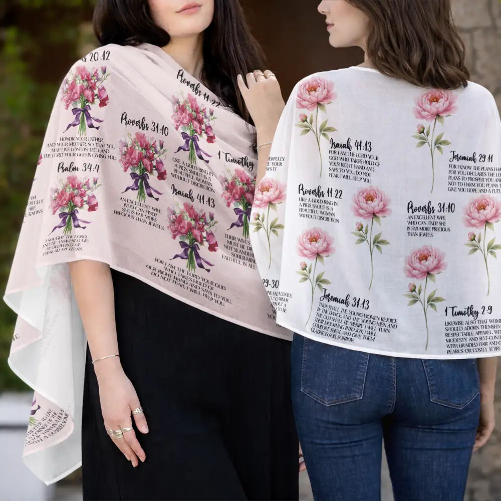 Watercolor Birth Flower Bible Verses For Woman - Personalized Lightweight Soft Shawl