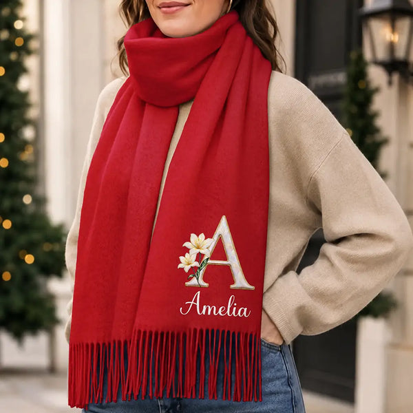 Christmas,Gift For Women,Gift For Yourself,Gifts For Her,Happy,Icon - Gift For Mom Daughter Besties - Personalized Mother Of Pearl Effect Birth Flower Tassel Scarf