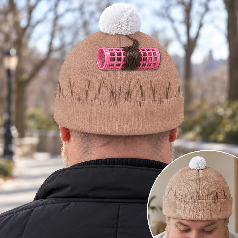 Funny Gag Gift For Him - Personalized Curly Hair Bobble Beanie Hat