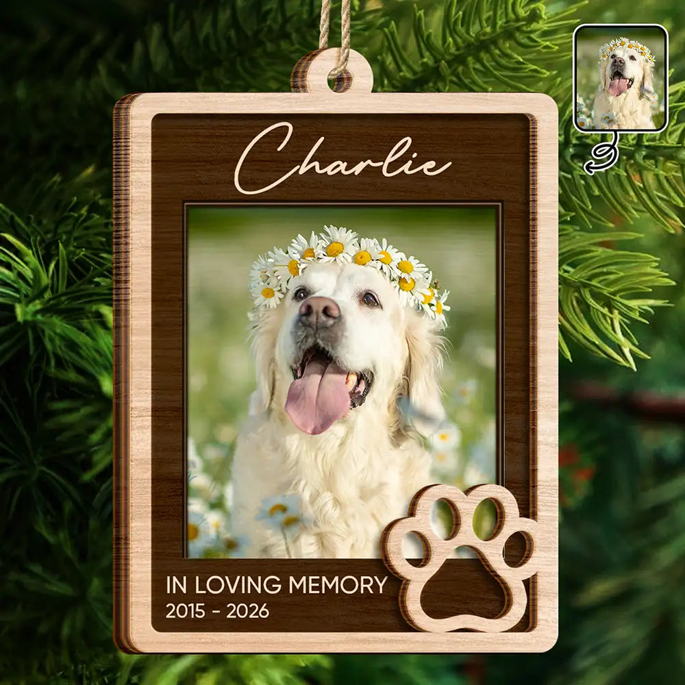 Pet Memorial Christmas Gift - Personalized Custom Photo In Loving Memory 2-Layered Wooden Ornament