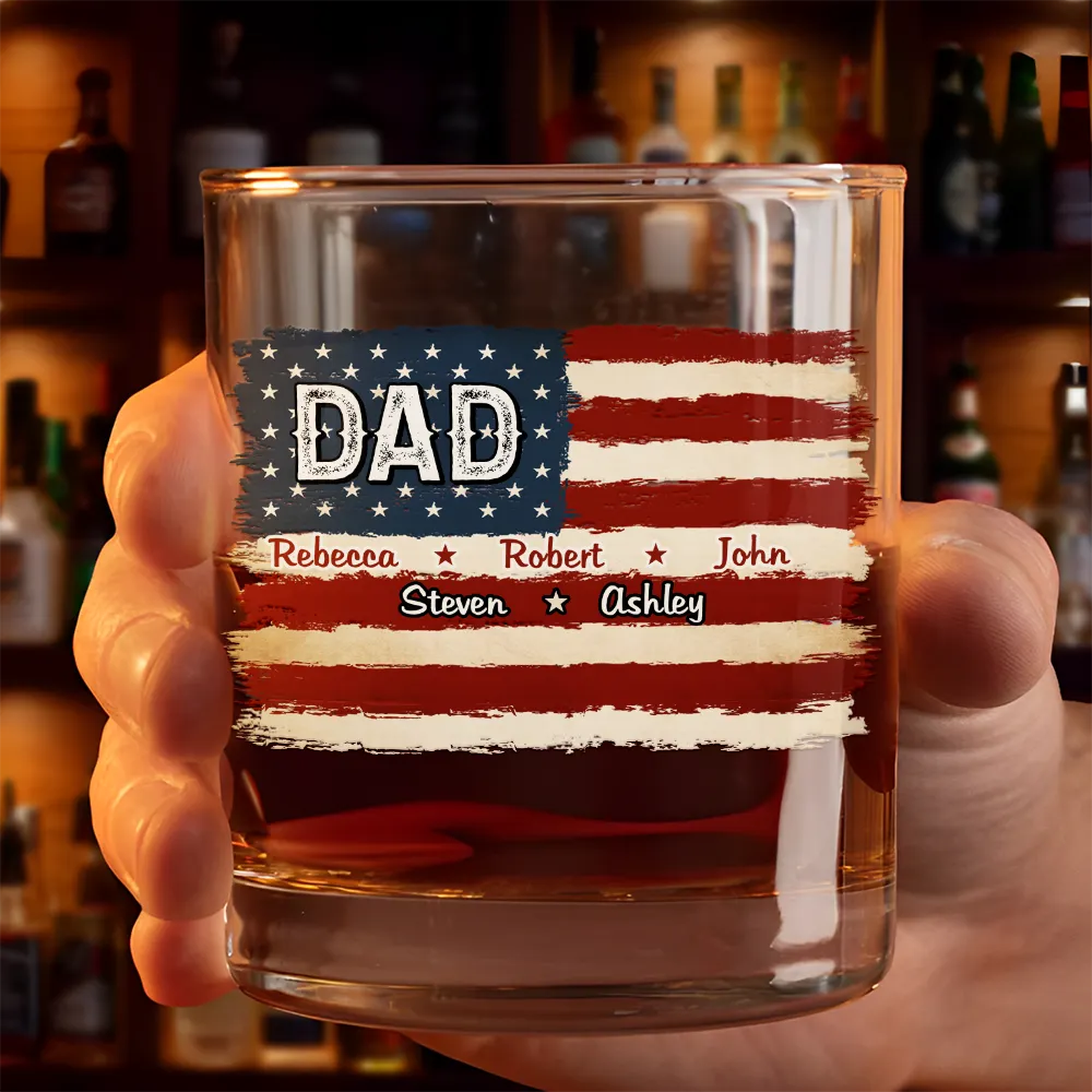 Stars & Stripes US Flag American Dad Grandpa - Personalized Whiskey Glass
