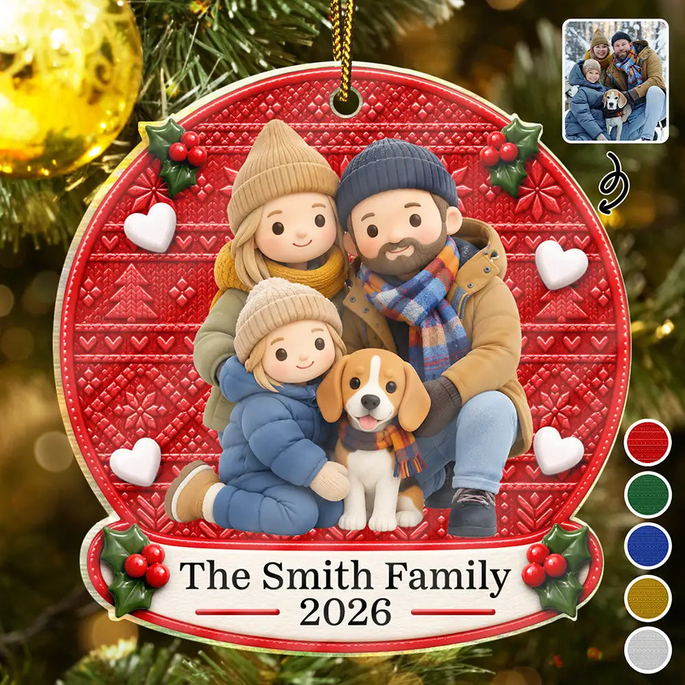 Family Christmas Gift - Personalized Clay Effect Family Portrait Acrylic Ornament