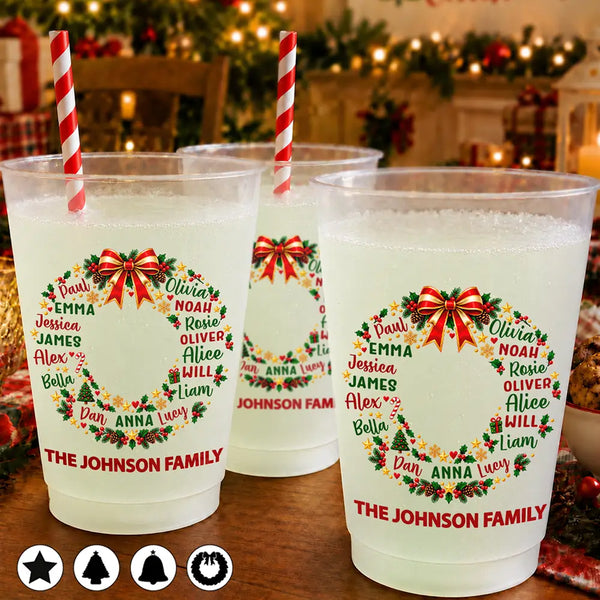 Christmas,Custom Text,Gift For Grandma,Gifts For Her,Sentimental - Christmas Gift For Family Gathering - Personalized Family & Member Names Word Art Tree Bell Star Wreath Frosted Cups