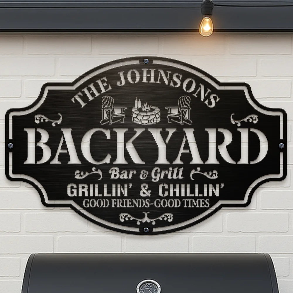Backyard Bar And Grill Good Friends Good Times - Personalized Cutout Metal Sign