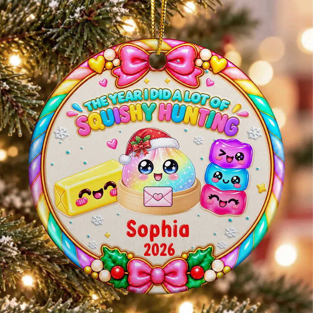 Christmas Gift For Kids Girls Squishy Lovers - Personalized The Year Of Squishy Hunting Circle Ceramic Ornament