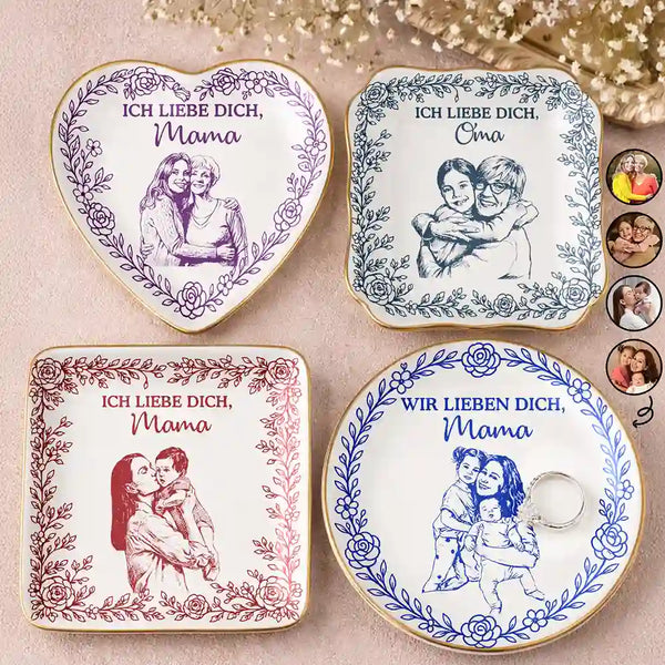 Gift For Mother,Gift For Women,Gift For Grandma,Gift For Wife - Eigenes Foto Als Bleistiftskizze Ich Liebe Dich Mama Oma - Personalisierte Schmuckschale