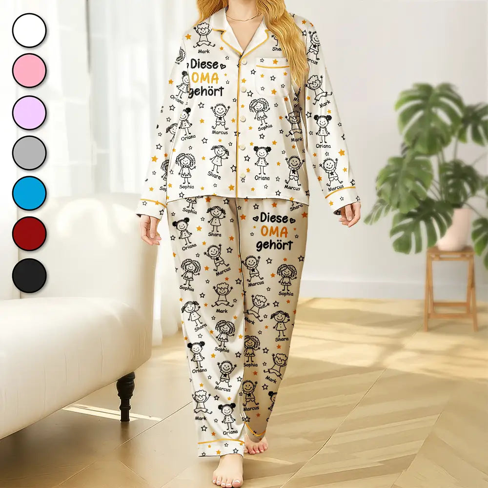 Diese Oma Mama Gehört Ihren Enkelkindern - Personalisiertes Satin-Pyjama-Set