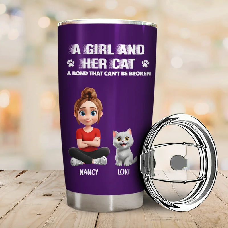 Pet Lovers,Pet Mom,Pet Dad,Cat Lovers,Cat Mom,Cat Dad,Dog Lovers,Dog Mom,Dog Dad,Gift For Women,Gift For Men,Happy,Top Market - Distressed Text Effect A Girl And Her Dogs Cat - Personalized Tumbler