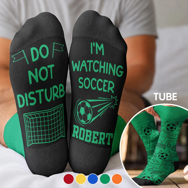 Football (Soccer), Gift For Yourself, Confident, Icon - Do Not Disturb I'm Watching Soccer Baseball Football Hockey - Personalized Crew Socks