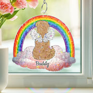 Love,Cat Lovers,Pet Lovers,Dog Lovers,Memorial - Dog Cat Sitting On The Cloud - Personalized Window Corner Suncatcher