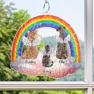 Love,Cat Lovers,Pet Lovers,Dog Lovers,Memorial - Dog Cat Sitting On The Cloud - Personalized Window Corner Suncatcher