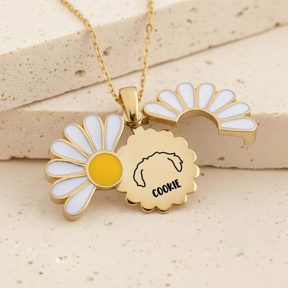 Pet Lovers,Memorial,Love - Dog Cat Ears Outline Custom Name - Personalized Engraved Hidden Message Necklace