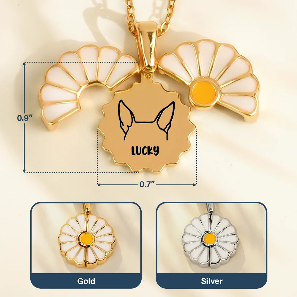 Pet Lovers,Memorial,Love - Dog Cat Ears Outline Custom Name - Personalized Engraved Hidden Message Necklace