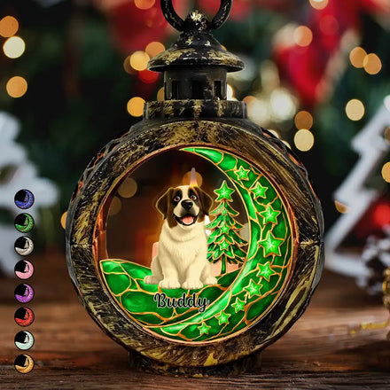 Dog Cat Sitting With Stars 3D Effect - Personalized Candlelight Lantern Ornament