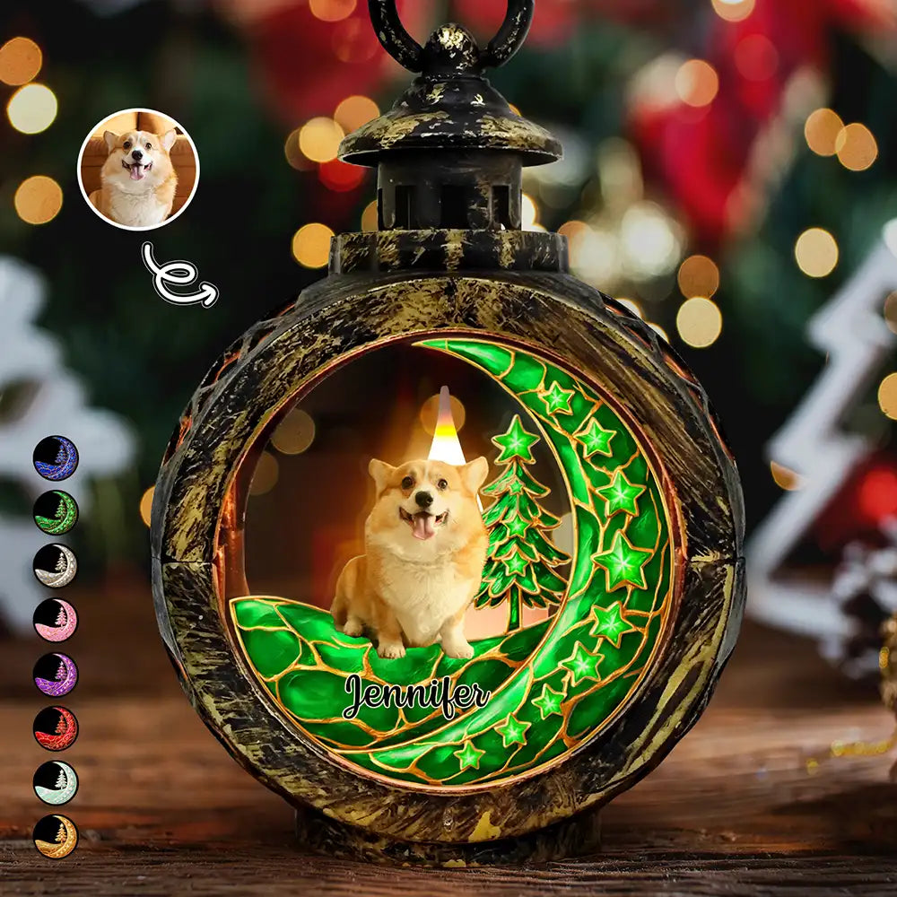 Dog Cat Sitting With Stars 3D Effect - Personalized Candlelight Lantern Ornament