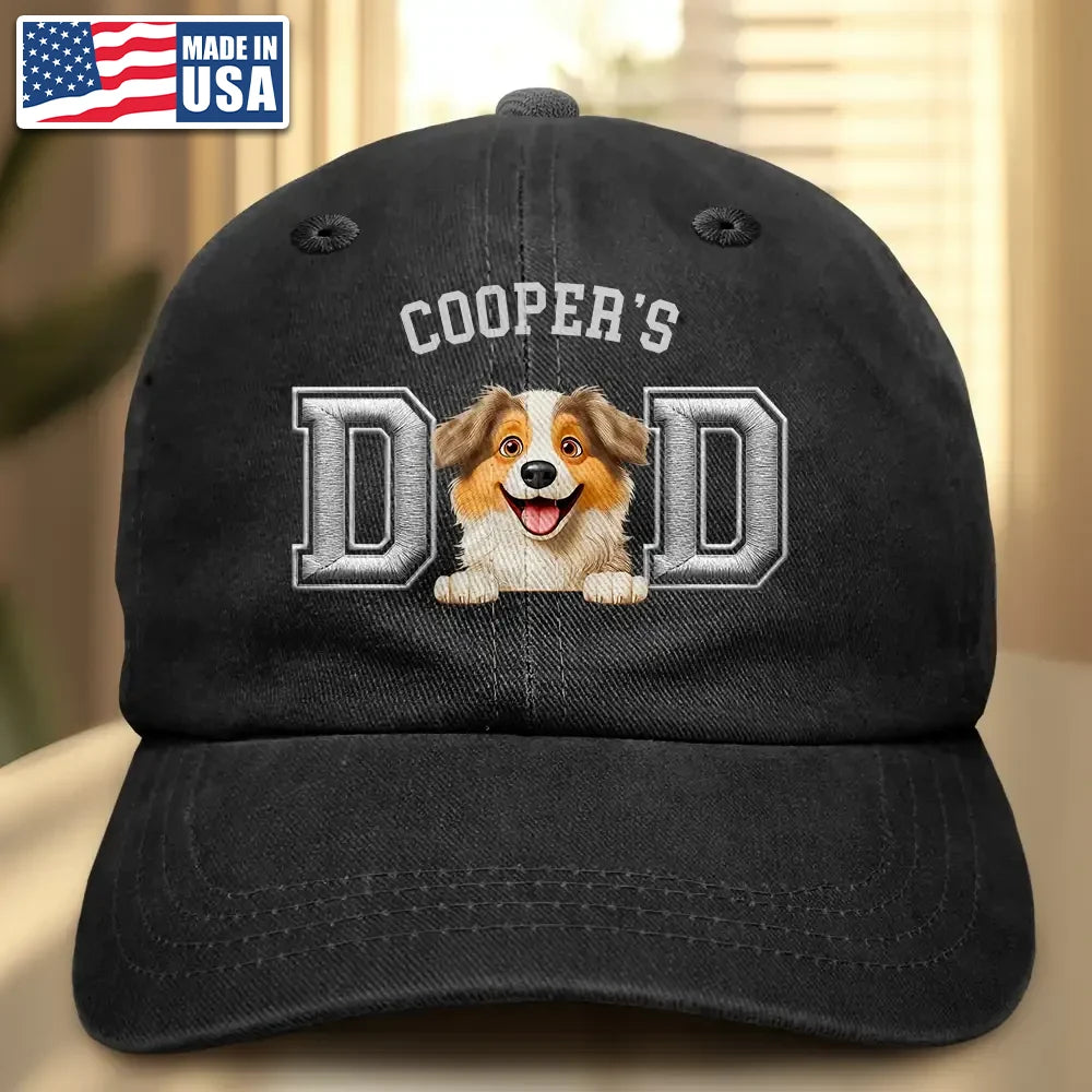 Dog Lovers,Dog Dad,Happy,Pet Lovers,Pet Dad,Pet Mom,Dog Mom - Dog Dad Dog Mom 3D Effect - Embroidery Text Effect Printed, Personalized Vintage Washed Denim Cap