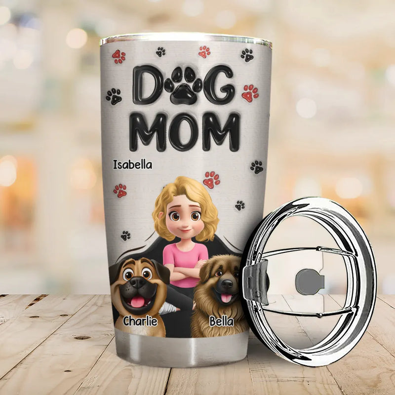 Pet Lovers,Pet Mom,Pet Dad,Dog Lovers,Dog Mom,Dog Dad,Happy - Dog Dad Dog Mom Pawprints 3D Effect - Personalized Tumbler