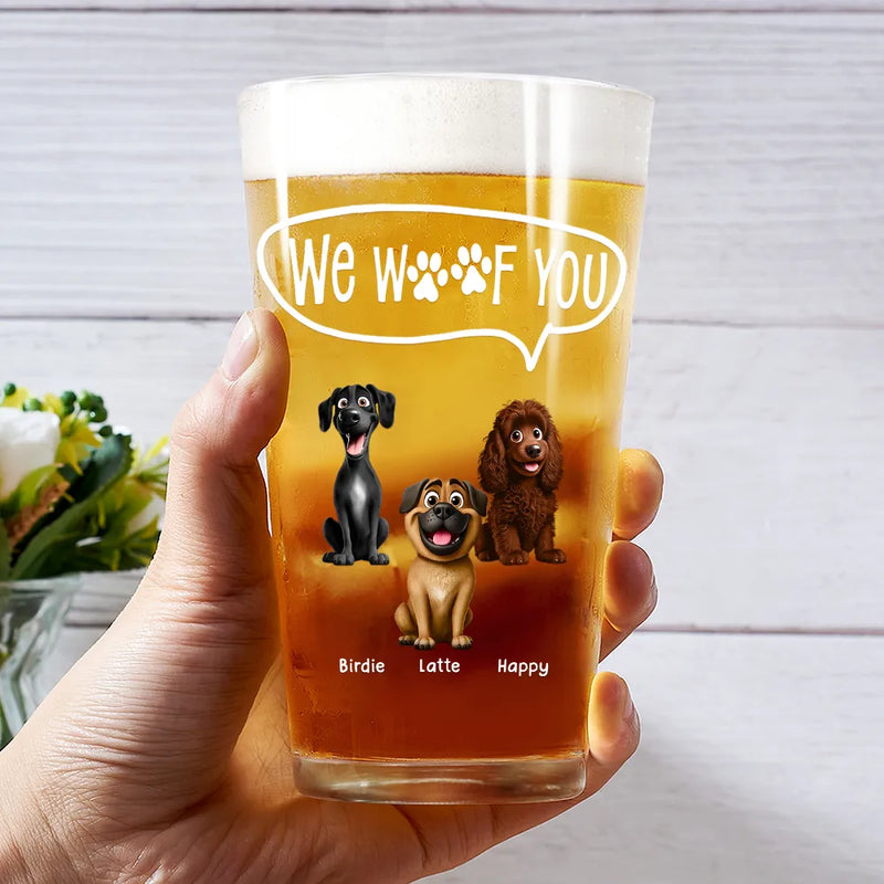 Dog Lovers,Dog Dad - Dog Dad I Woof You - Personalized Beer Glass