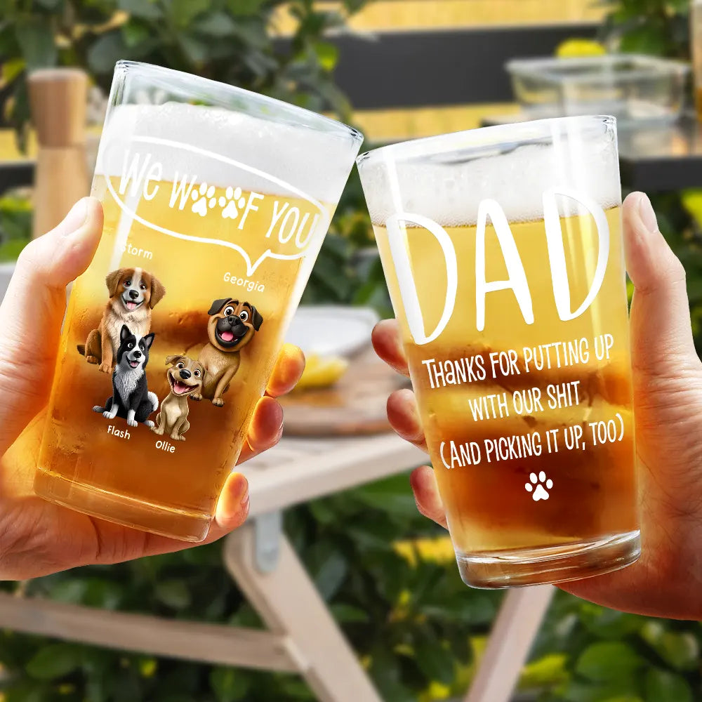 Dog Lovers,Dog Dad - Dog Dad I Woof You - Personalized Beer Glass