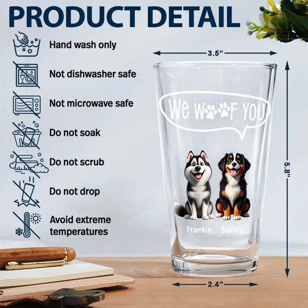 Dog Lovers,Dog Dad - Dog Dad I Woof You - Personalized Beer Glass