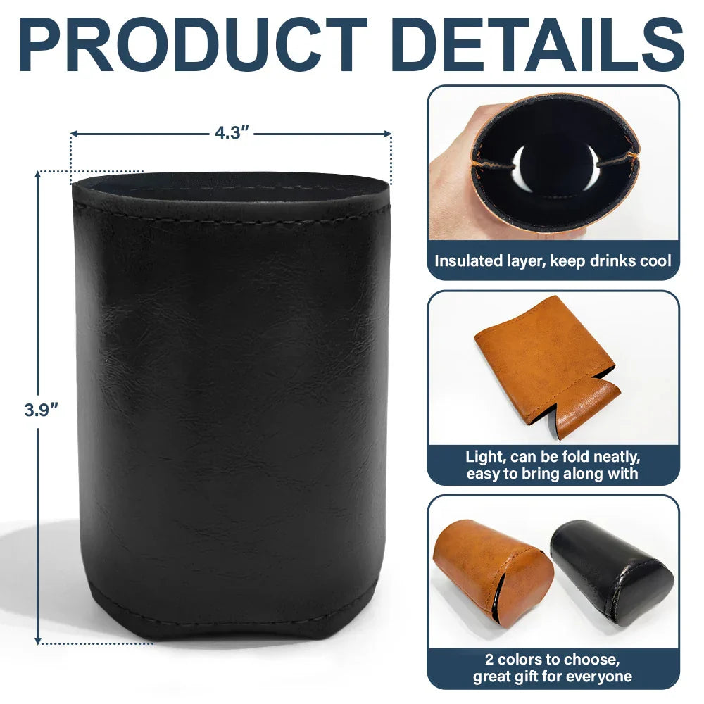 Custom Photo Best Dad Grandpa Ever - Personalized Leather Can Cooler