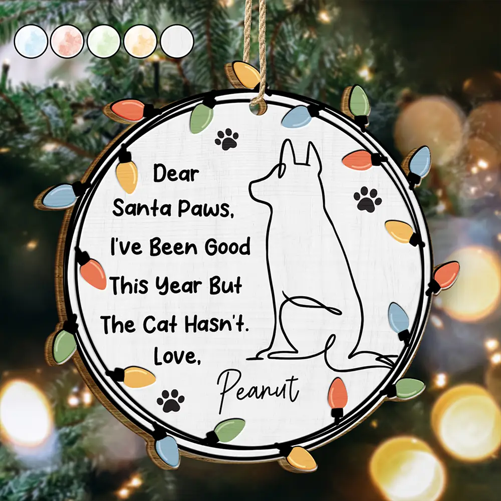 Dog Dear Santa Paws - Personalized Custom Shaped Wooden Ornament