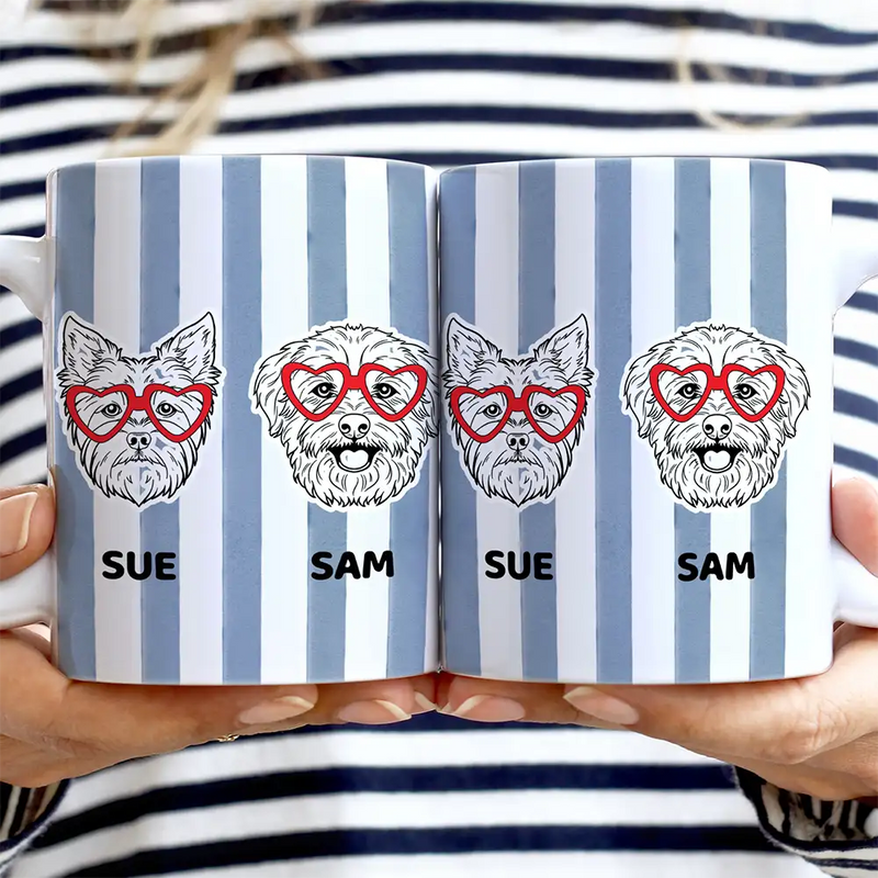 Dog Lovers, Happy - Dog Lover Red Eye Glasses - Personalized White Edge-to-Edge Muga