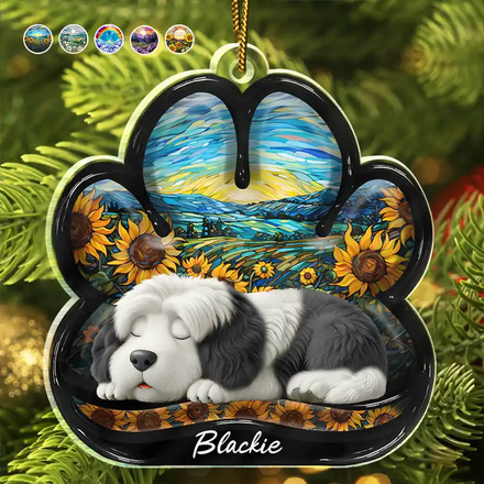 Dog Lying On Pawprint - Personalized Custom Shaped Acrylic Ornament