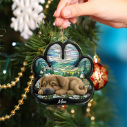 Christmas,Top Market,Pet Lovers,Pet Mom,Pet Dad,Dog Lovers,Dog Mom,Dog Dad,Happy - Dog Lying On Pawprint - Personalized Custom Shaped Acrylic Ornament