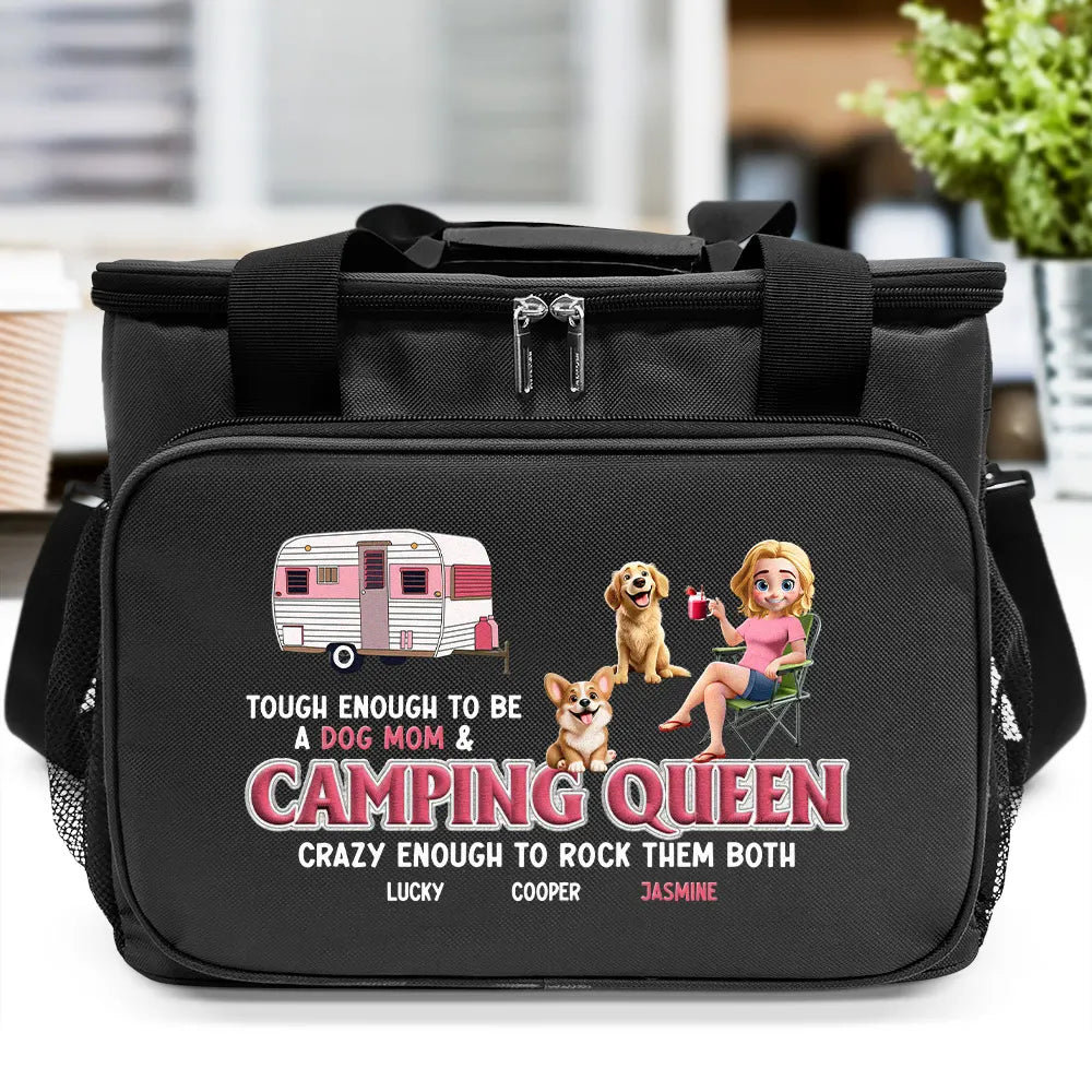 Dog Mom Camping Queen - Embroidery Text Effect Printed, Personalized Lunch Bag, Cooling Tote