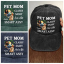 Pet Lovers,Pet Mom,Dog Lovers,Cat Lovers,Funny - Dog Mom Classy Sassy Faux Embroidery Effect - Personalized Vintage Washed Denim Cap