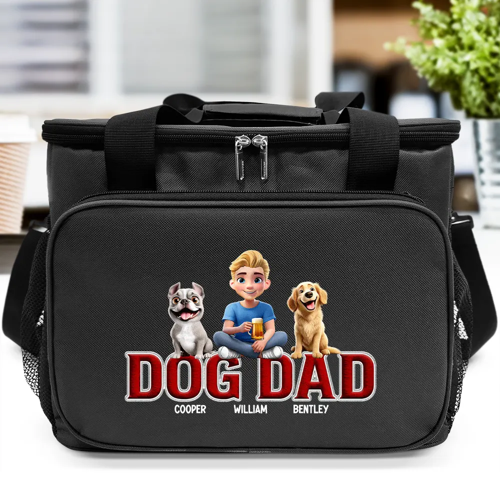 Dog Lovers, Dog Mom, Dog Dad, Pet Lovers, Pet Mom, Pet Dad, Happy - Dog Mom Dog Dad - Embroidery Text Effect Printed, Personalized Lunch Bag, Cooling Tote