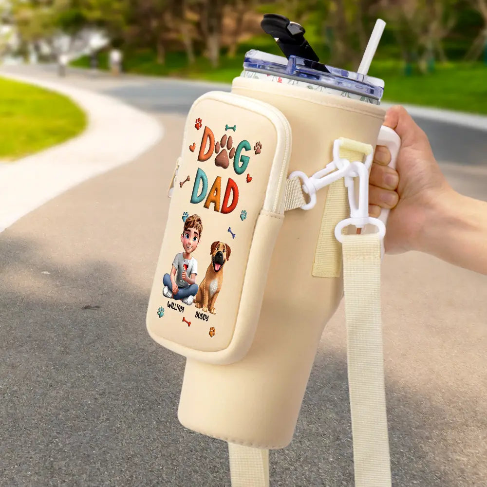 Pet Lovers, Pet Mom, Pet Dad, Dog Lovers, Dog Mom, Dog Dad, Happy - Dog Mom Dog Dad - Personalized Bottle Carrier Bag