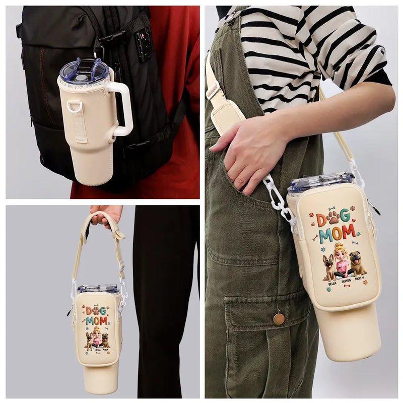Pet Lovers, Pet Mom, Pet Dad, Dog Lovers, Dog Mom, Dog Dad, Happy - Dog Mom Dog Dad - Personalized Bottle Carrier Bag