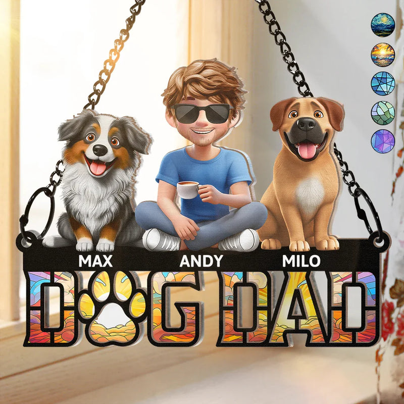 Dog Lovers,Dog Mom,Dog Dad,Happy,Gift For Yourself,Gift For Women,Gift For Men,Pet Lovers - Dog Mom Dog Dad - Personalized Window Hanging Suncatcher Ornament