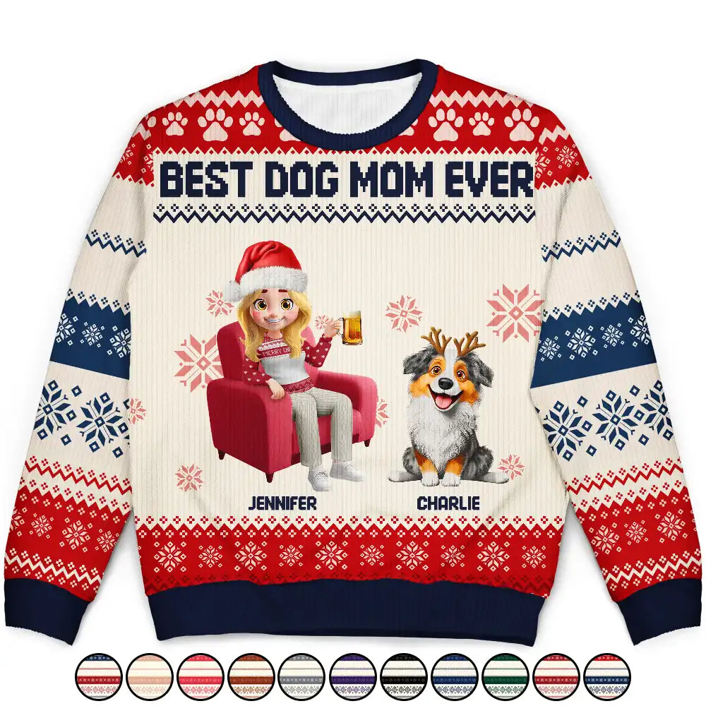 Christmas,Dog Lovers,Dog Mom,Dog Dad,Happy - Dog Mom Dog Dad 3D Effect Dog - Personalized Unisex Ugly Sweater