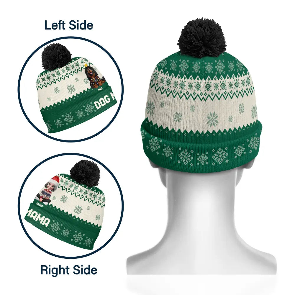 Pet Lovers,Pet Mom,Pet Dad,Dog Lovers,Dog Mom,Dog Dad,Happy,Christmas,Top Market - Dog Mom Dog Dad Christmas - Personalized Bobble Beanie Hat