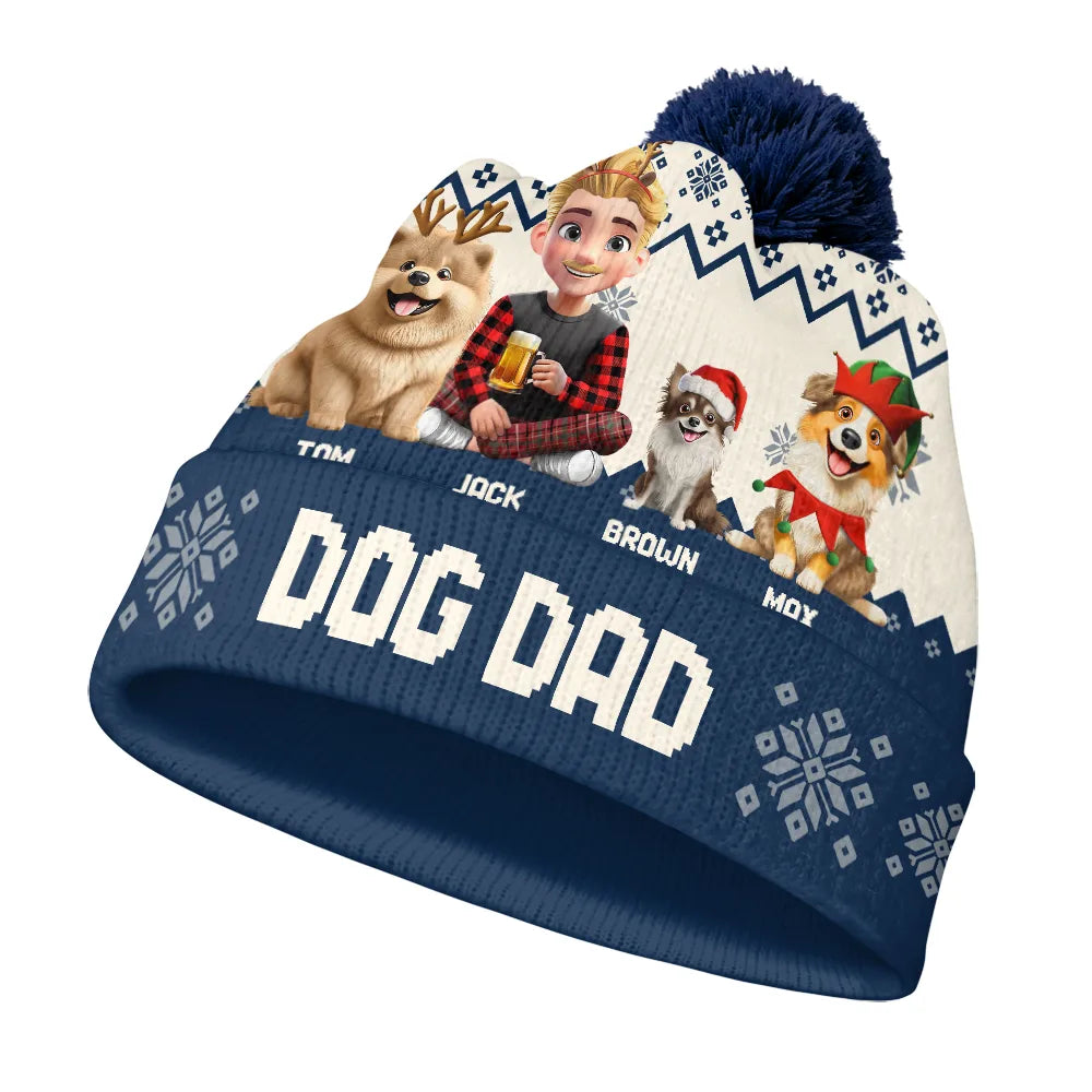 Pet Lovers,Pet Mom,Pet Dad,Dog Lovers,Dog Mom,Dog Dad,Happy,Christmas,Top Market - Dog Mom Dog Dad Christmas - Personalized Bobble Beanie Hat