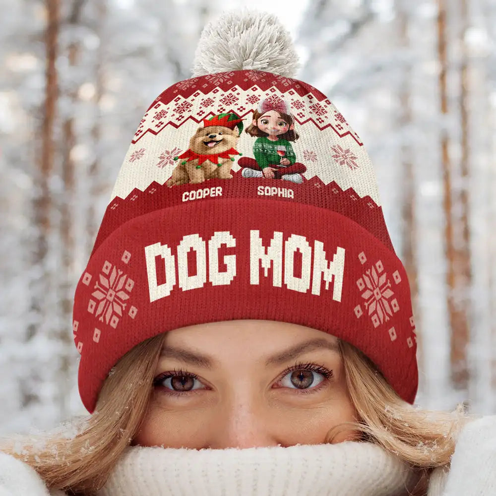 Pet Lovers,Pet Mom,Pet Dad,Dog Lovers,Dog Mom,Dog Dad,Happy,Christmas,Top Market - Dog Mom Dog Dad Christmas - Personalized Bobble Beanie Hat