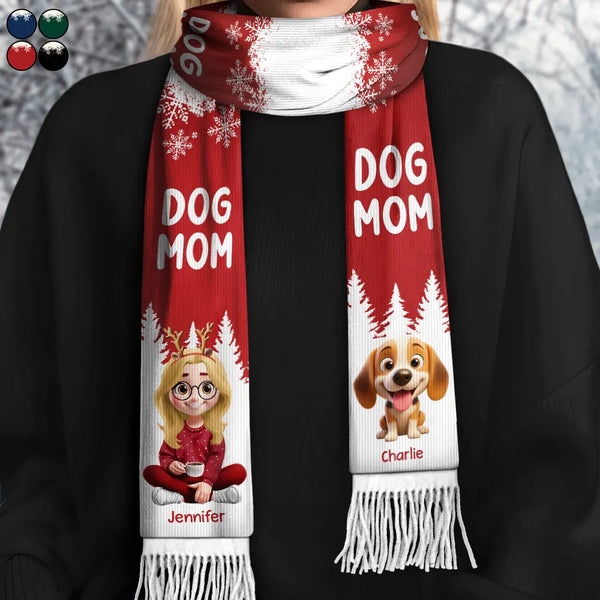 Gift For Yourself,Gift For Women,Gift For Men,Christmas,Happy,Dog Lovers,Dog Mom,Dog Dad - Dog Mom Dog Dad Christmas - Personalized Wool Scarf With Tassel