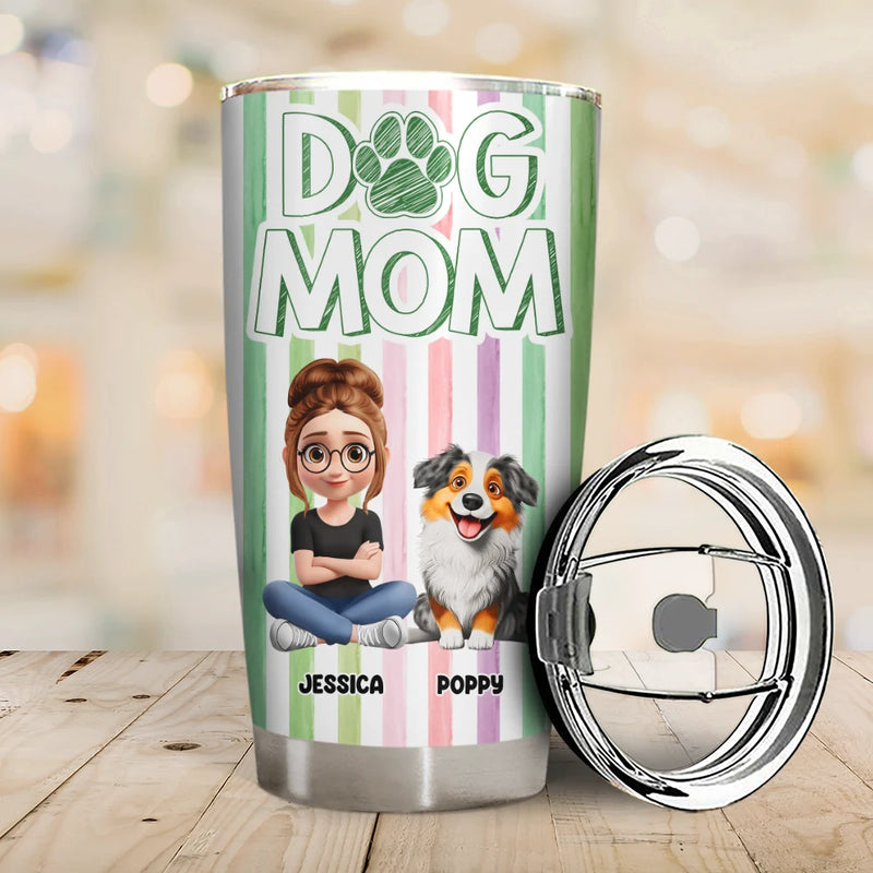 Pet Lovers,Pet Mom,Pet Dad,Dog Lovers,Dog Mom,Dog Dad,Happy - Dog Mom Dog Dad Stripe Style - Personalized Tumbler