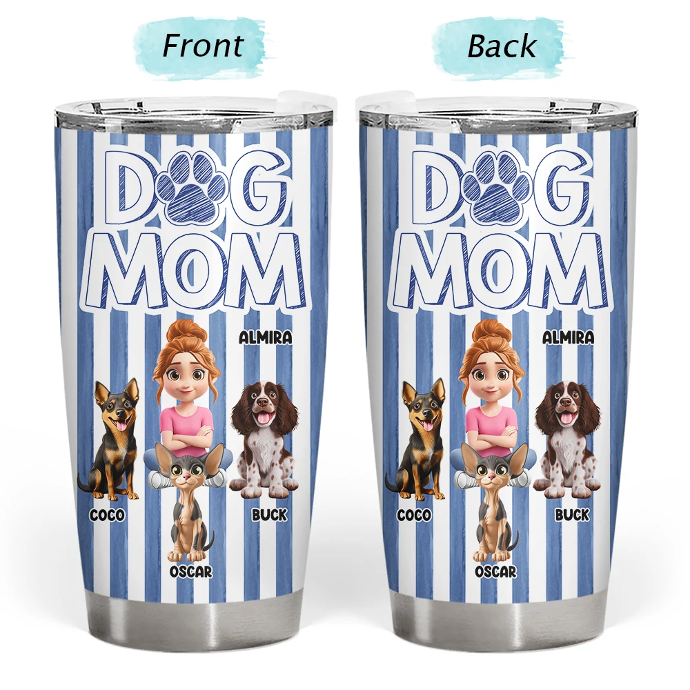 Pet Lovers,Pet Mom,Pet Dad,Dog Lovers,Dog Mom,Dog Dad,Happy - Dog Mom Dog Dad Stripe Style - Personalized Tumbler