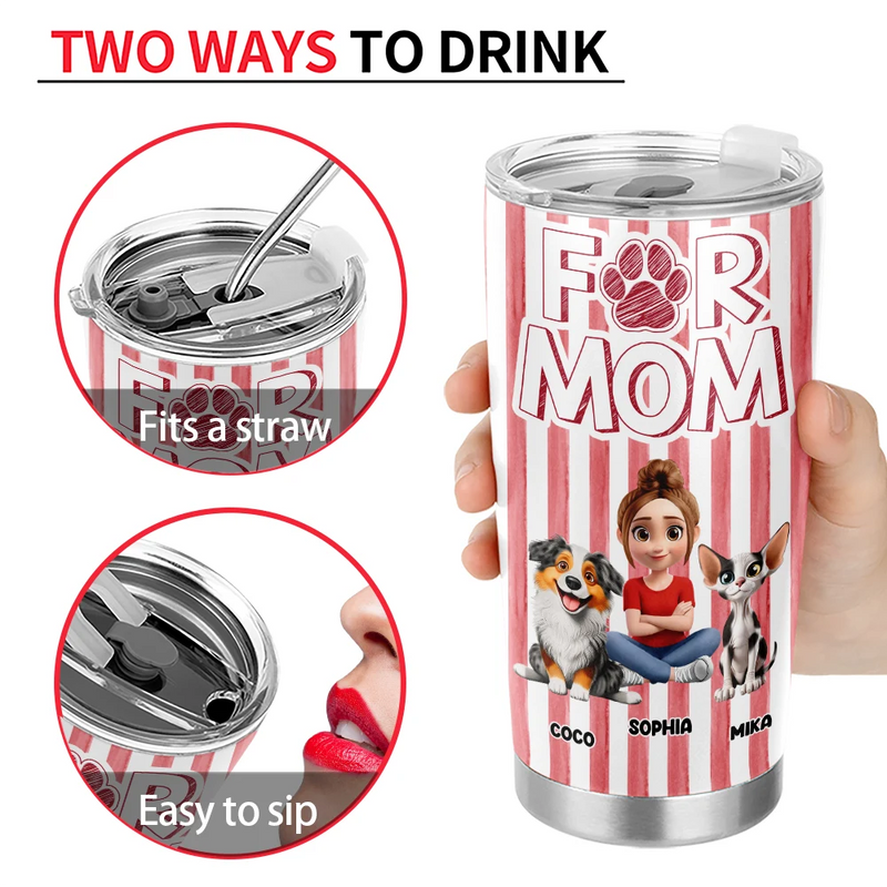 Pet Lovers,Pet Mom,Pet Dad,Dog Lovers,Dog Mom,Dog Dad,Happy - Dog Mom Dog Dad Stripe Style - Personalized Tumbler