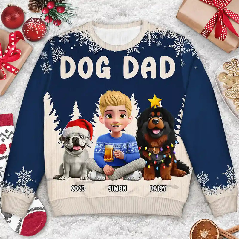Dog Lovers, Christmas, Happy - Dog Mom Mum 3D Effect White Trees - Personalized Unisex Ugly Sweater